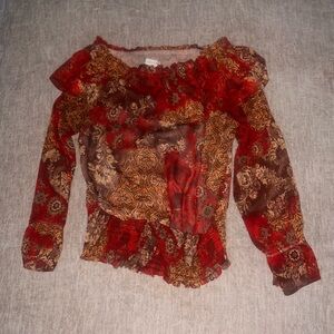 Elegant Red and Brown Women's Top